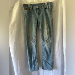 True Religion Light Blue Denim Pocket Jeans with Contrast Stitching